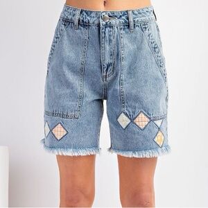 Easel Blue Jean Shorts with Colorful Patchwork